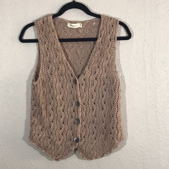 Ann Taylor Retro Khaki Boho Crochet Vest size M - Picture 3 of 9
